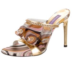 Emilio Pucci Gold and Multicolor Patterned Heels